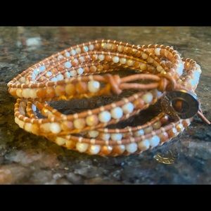 NWOT Victoria Emerson beautiful neutral beads on natural wrap bracelet
